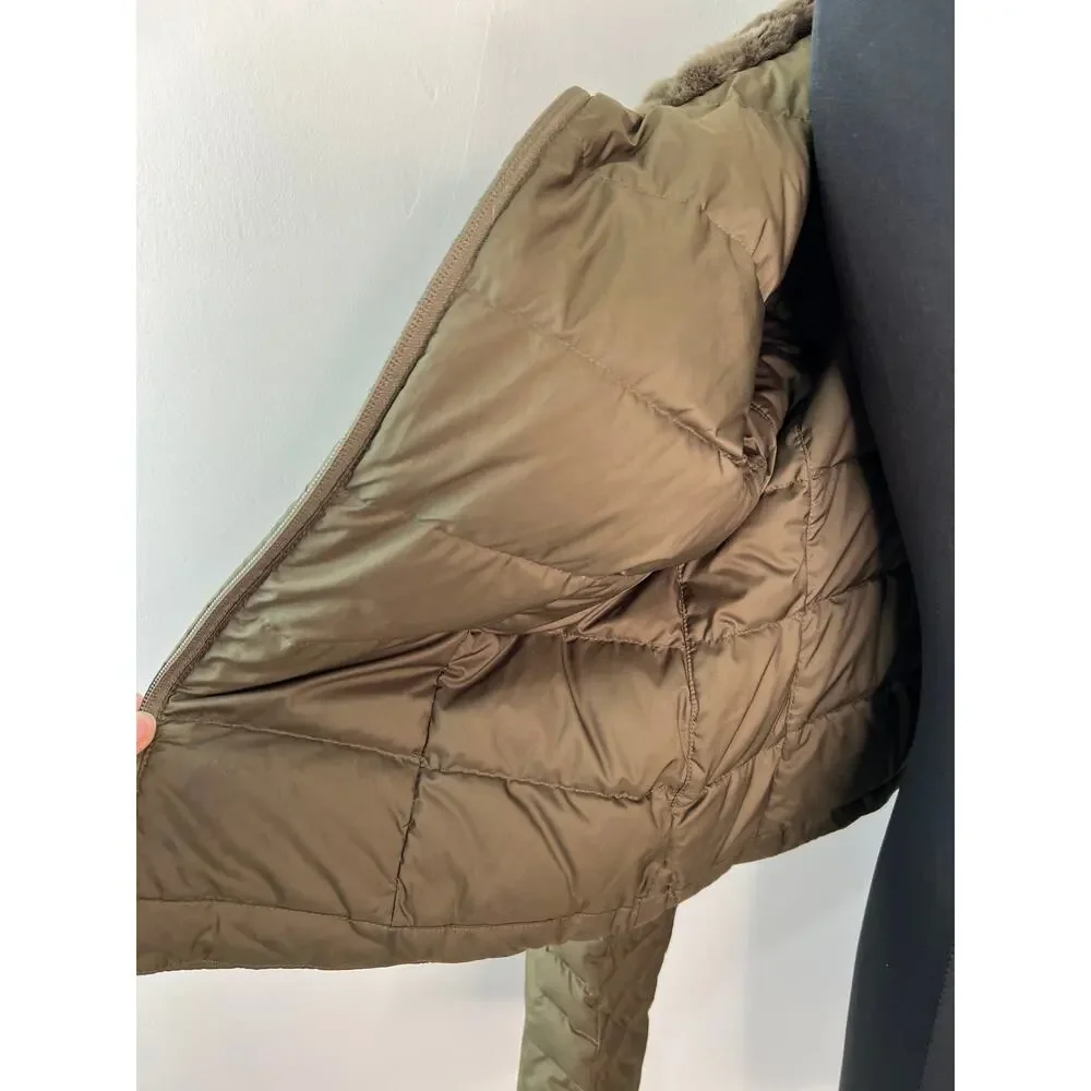 ADD Olive Green Long Sleeve Oversized Fur Collar Womens Down Jacket Size 2